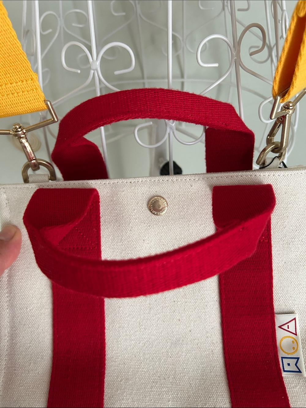 seeyou Cream Canvas Bag with Red Straps and Yellow Adjustable Strap - Picture 8 of 8
